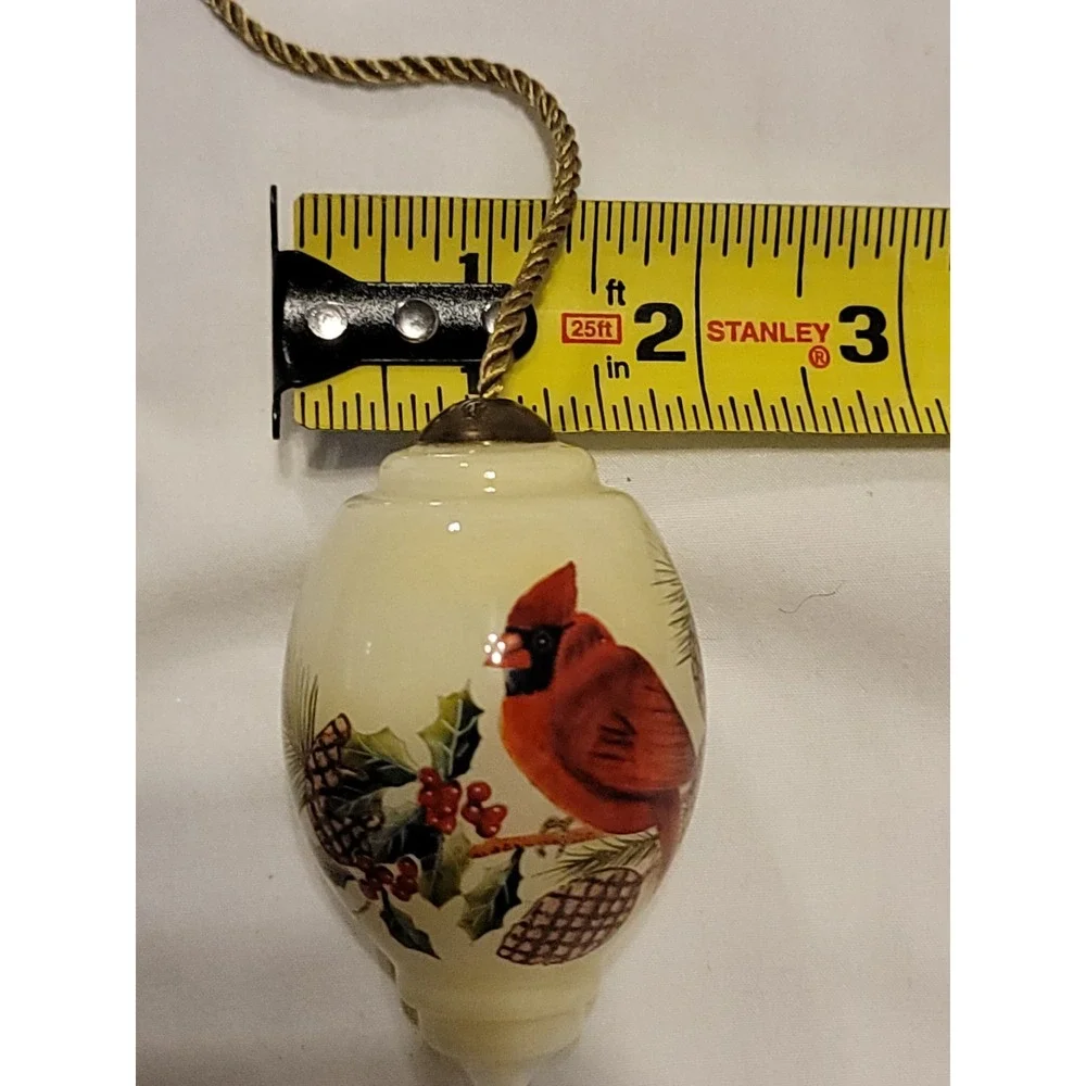 Ne'Qwa Art Hand Blown Glass Reverse Painted Cardinal, Holly, Pine Cones Ornament